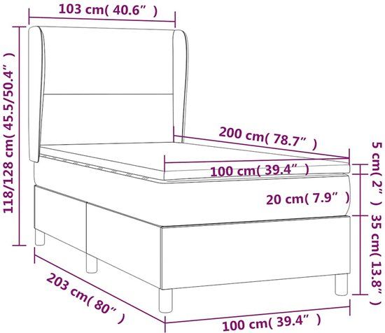 vidaXL Boxspring met matras fluweel donkerblauw 100x200 cm