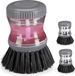 Merkloos Relaxdays Afwasborstel met zeepdispenser - Set van 3 - 60 ml - Harde haren - Rond - 9 x 7 cm - Grijs