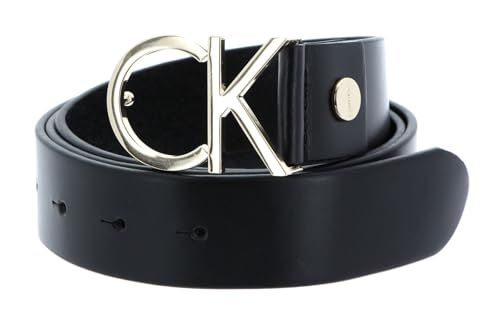 Calvin Klein Women's Belt, Black Leather and Light Gold Buckle, 80