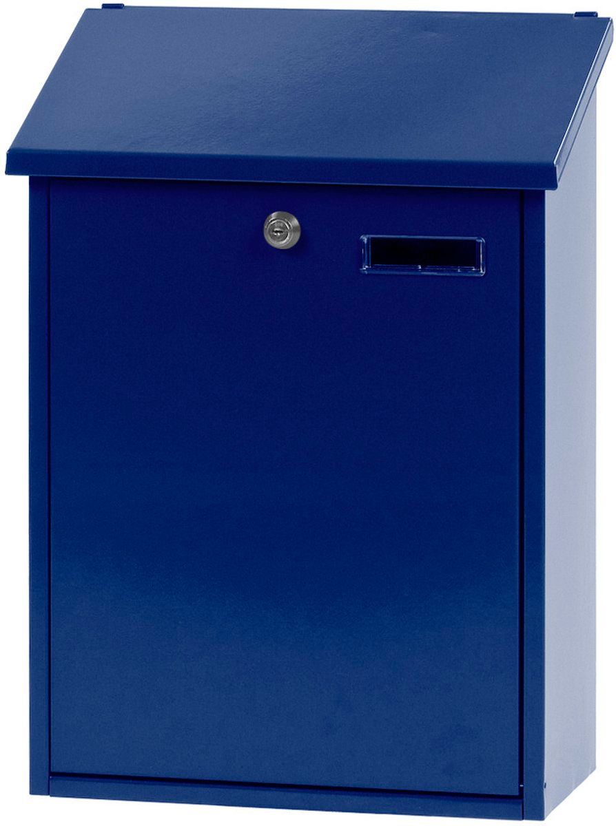 V-part Sebastian wandbrievenbus met naamplaat 32.5 x 16 x 44.5 cm staal blauw