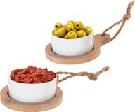 Excellent Houseware Plateau de service avec 4 bols - porcelaine - bois - 8 x 4 cm