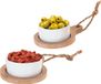 Excellent Houseware Plateau de service avec 4 bols - porcelaine - bois - 8 x 4 cm
