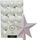 Decoris Kerstballen - 31 stuks - kunststof - parelmoer wit - 6 cm