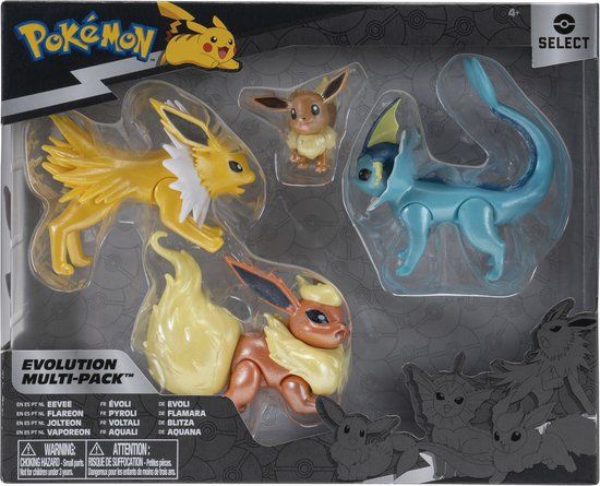 Jazwares Pokemon Select Evolution Multipack (2" Eevee, 3" Jolteon, 3" Vaporeon, 3" Flareon)