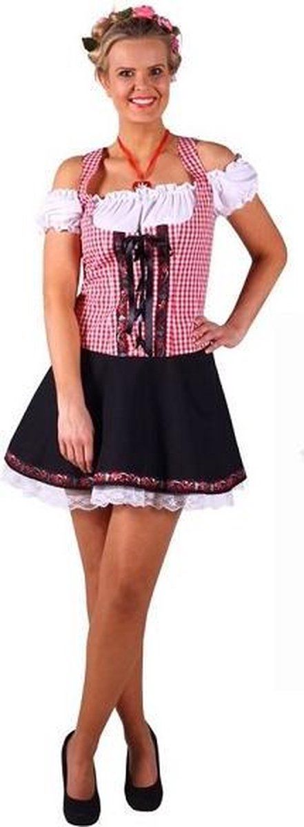 Thetru Dirndl jurk Selina | Kort model | rood-wit geblokt | Maat S