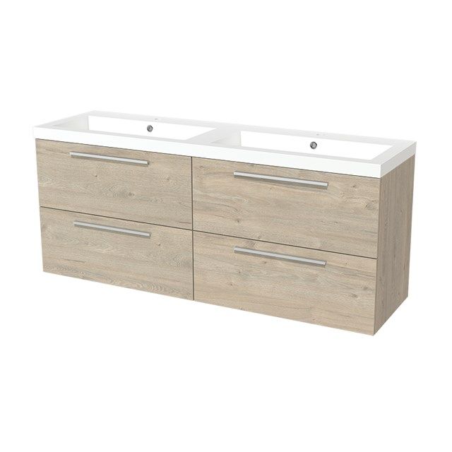 Maxaro Badkamermeubel 160cm Modulo Lichtgrijs Eiken 4 lades Vlak Wastafel Mineraalmarmer