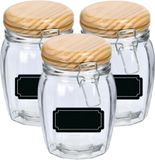 Zeller Weckpotten/inmaakpotten - 4x - 820 ml - glas - met beugelsluiting - incl. etiketten