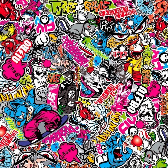 AutoStyle Stickerbomb Folie - Graffiti Design 1 - Rol 60x200cm - Zelfklevend