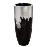 GILDE Plantenpot XXL conus glasvezel - zwart/zilver - glanzend - hoogte 80cm x Ø 36cm