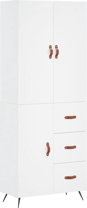 vidaXL Hoge kast bewerkt hout wit 69,5x34x180 cm