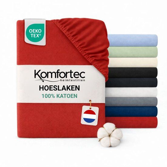 Komfortec Jersey Stretch Hoeslaken 90x200 cm - 23cm Matrasdikte - Rondom Elastiek - 100% Katoen - Rood