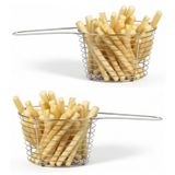 Cosy & Trendy Snackmandje - 2x - rond - patatmandje - RVS - D19 x H7 cm - mini frituurmandje