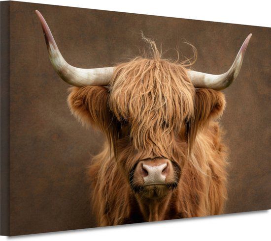 Merkloos / Sans marque Canvas Painting - Cow Portrait - Horns - 60x40 cm