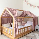 LILIMAUS Lit cabane ciel de lit - ciel de lit pour lit cabane - 67,5 x 270 cm - mousseline coton - rose poudré