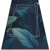 RUGSX ANDRE Wash tapijt voor kinderkamer, woonkamer, slaapkamer, Bladeren, Geometrische Antislip - Blauw 80x150 cm