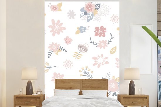 Nr1Wallpaper Behang - Fotobehang Kinderillustratie met een bloemenpatroon - Breedte 195 cm x hoogte 300 cm