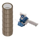 D.RECT Afroller voor plakband, met 6 rollen bruine tape, 50 m x 48 mm