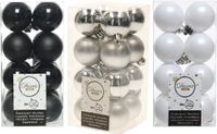 Decoris Kaemingk B.V. 48x Stuks kunststof kerstballen mix zwart/zilver/wit 4 cm
