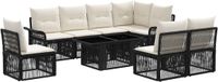 vidaXL Tuinbank - Set - 9 - st - Zwart - en - Crème - Wit - poly - rattan