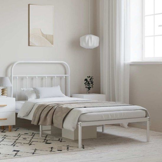 vidaXL Bedframe met hoofdbord metaal wit 100x200 cm