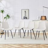 STILVORA Eetkamerstoelen Set Van 4 - Brede Zitting Met Ergonomische Rugleuning - Voor Eetkamer En Kantoor - Kunstleer;Metaal - Wit;Zwart
