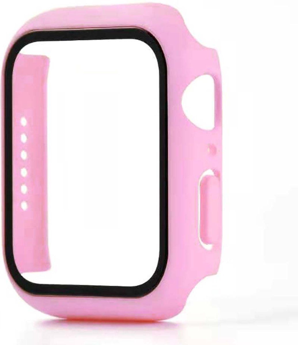 Smartphonica Hoesje met glazen screenprotector voor Apple Watch 38mm - Roze