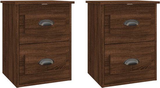 vidaXL Nachtkastjes - Set van 2 - Wandgemonteerd - Bruin Eikenkleur