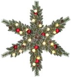 Black Box Trees Kaprun Kerstkrans Ster met LED Verlichting - Couronne de Noël Ø90 cm avec Décorations de Noël et Pommes de Pin - Vert Givré, Rouge