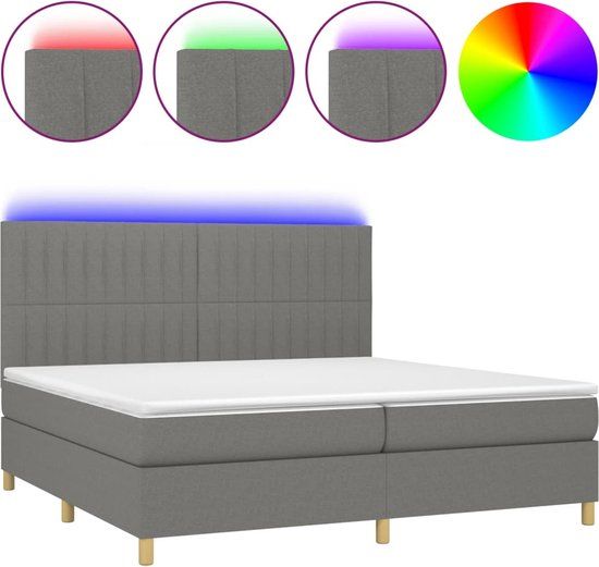 vidaXL Boxspring met matras en LED stof donkergrijs 200x200 cm