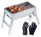 Vilde | Barbecue de camping en acier inoxydable pliable - 46x21x27 cm - Gril de voyage fourni avec gants