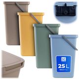 KADAX Afvalbak 25L, Set van 4, Kunststof, Met Deksel en Handvat, Bruin, Groen, Geel, Blauw