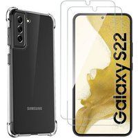 Phonillico® Schokbestendig hoesje voor Samsung Galaxy S22 5G en 2 gehard glazen displaybeschermer