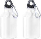 Merkloos / Sans marque Makito Western Europe Waterfles - 2x - Wit - Aluminium - 330 ml - schroefdop - met Karabijnhaak - Bidon