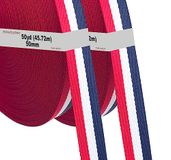 91 meter x 50 mm polyester - 1,3 mm dik - veelkleurige band van polyester - 91 meter (100YD = 2 x 50 yD) lengte en 50 mm breedte, rood/wit/blauw, TKB5074 whiteredblue