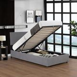 Corium Eenpersoonsbed Juva met matras en opbergruimte 90x200 cm grijs