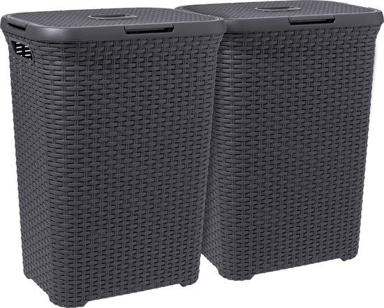 Curver Style Wasmand met Deksel - 120L - Antraciet - 2 stuks