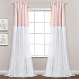Lush Decor Tule rok kleurblok venster gordijn paneel paar, 84" L x 40" B, Blush & Wit