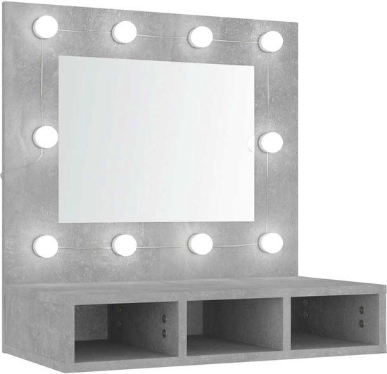 vidaXL Spiegelkast met LED-verlichting 60x31,5x62 cm betongrijs