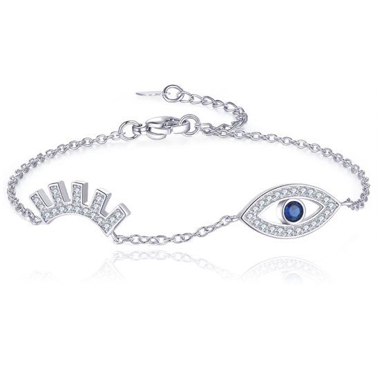 LGT JWLS Zilverkleurige dames armband met Evil Eye en Steentjes
