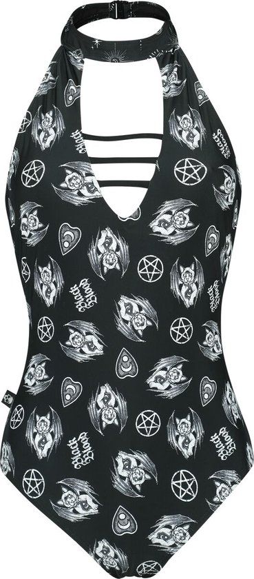 Black Blood by Gothicana Gothicana Zwart/wit halternek zwempak met clipsluiting - Dames - M