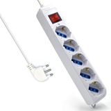 Meervoudige stekkerdoos met 5 stopcontacten, stekkerdoos met 5 Italiaanse stopcontacten 10 A/16 A en Schuko (Duits) - Italiaanse stekker 16 A - vermogen 250 V/2500 W - kabel 1,5 meter, stopcontacten