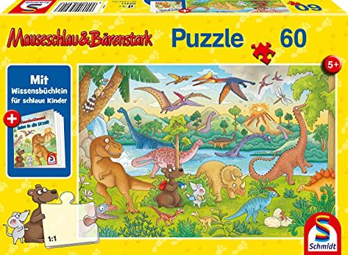 Schmidt Spiele 56411 Mauseschlau en berenstrak, reizen naar de uitecht, 60 delen kinderpuzzel, met kennisboekje, kleurrijk