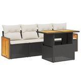 vidaXL 5-delige Loungeset met kussens, poly rattan, acacia, zwart