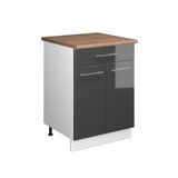 Vicco Onderkast voor spoelbak/kookplaat Fame-Line, Antraciet Hoogglans/Wit, 60 cm met lade, WB Eik