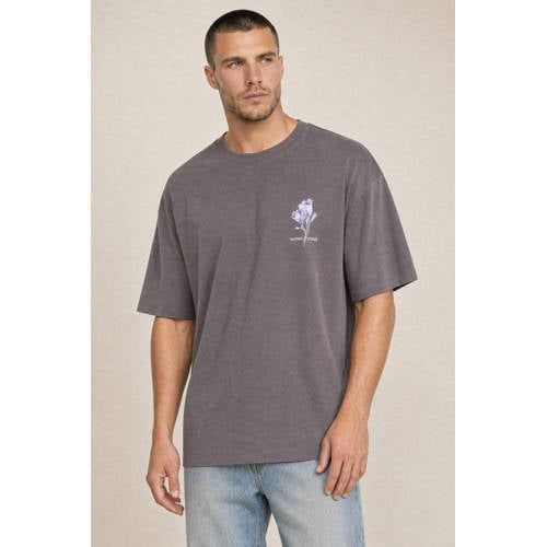 Kultivate oversized T-shirt met backprint - donkergrijs
