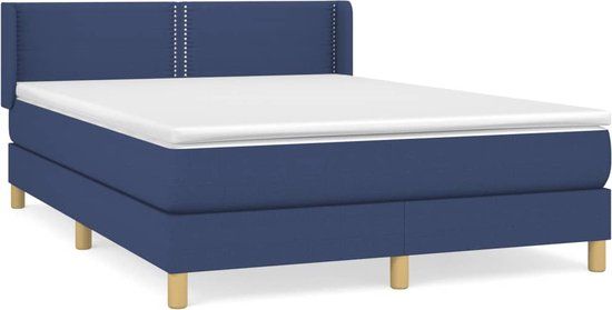 vidaXL Boxspring met matras stof blauw 140x200 cm