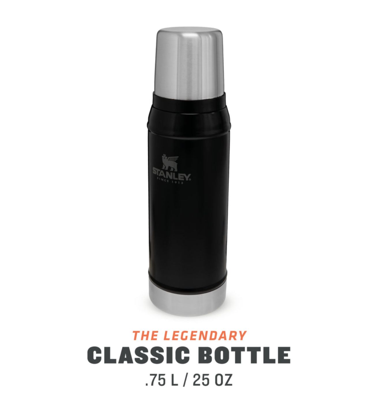 Stanley Classic Legendary Bottle 0.75L - Matte Black - Thermos Flask - 20 Hours Hot/Cold - Dishwasher Safe
