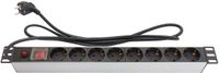 Good Connections 19 inch stekkerdoos | schakelaar | CEE 7/7 - 8x CEE 7/3 | 1U | aluminium | 1,8 meter