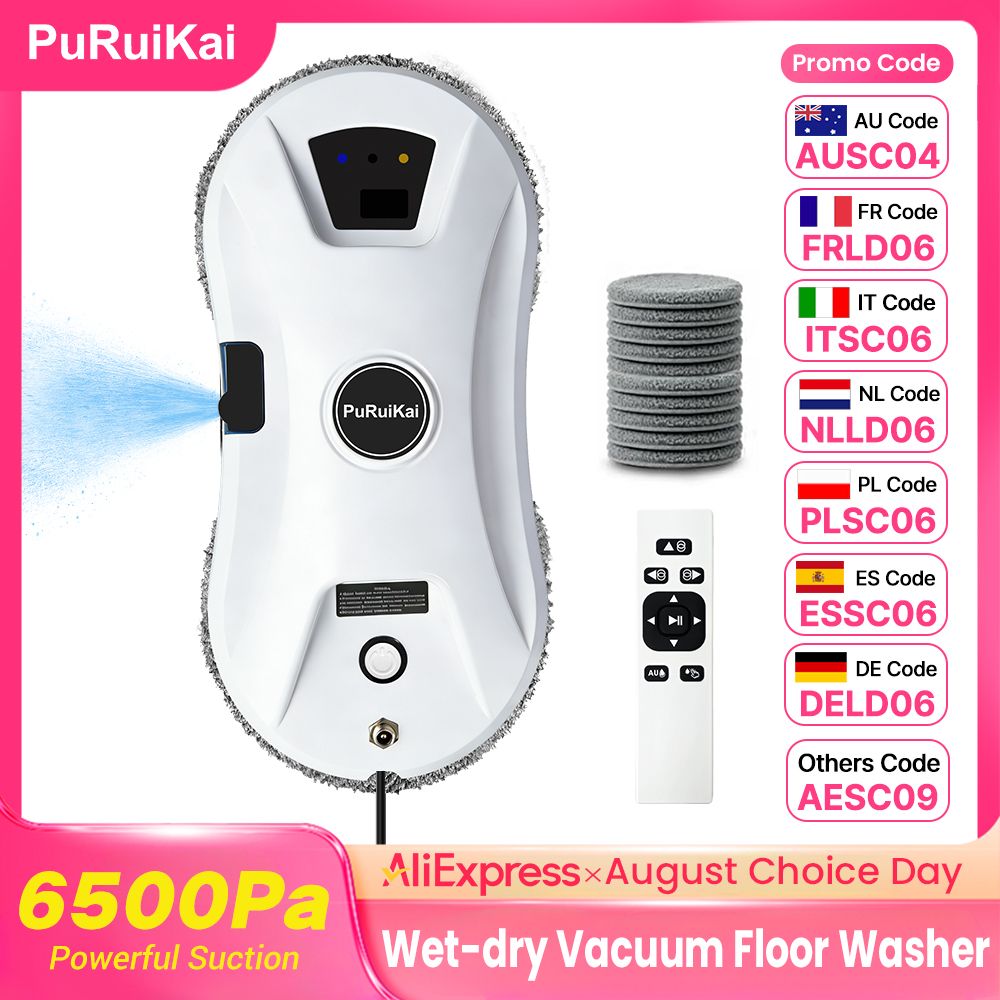 PuRuikai Icecat Automatische raamreinigingsrobot Automatische waternevel AI-padplanning, afstandsbediening, randdetectie voor streepvrij glas