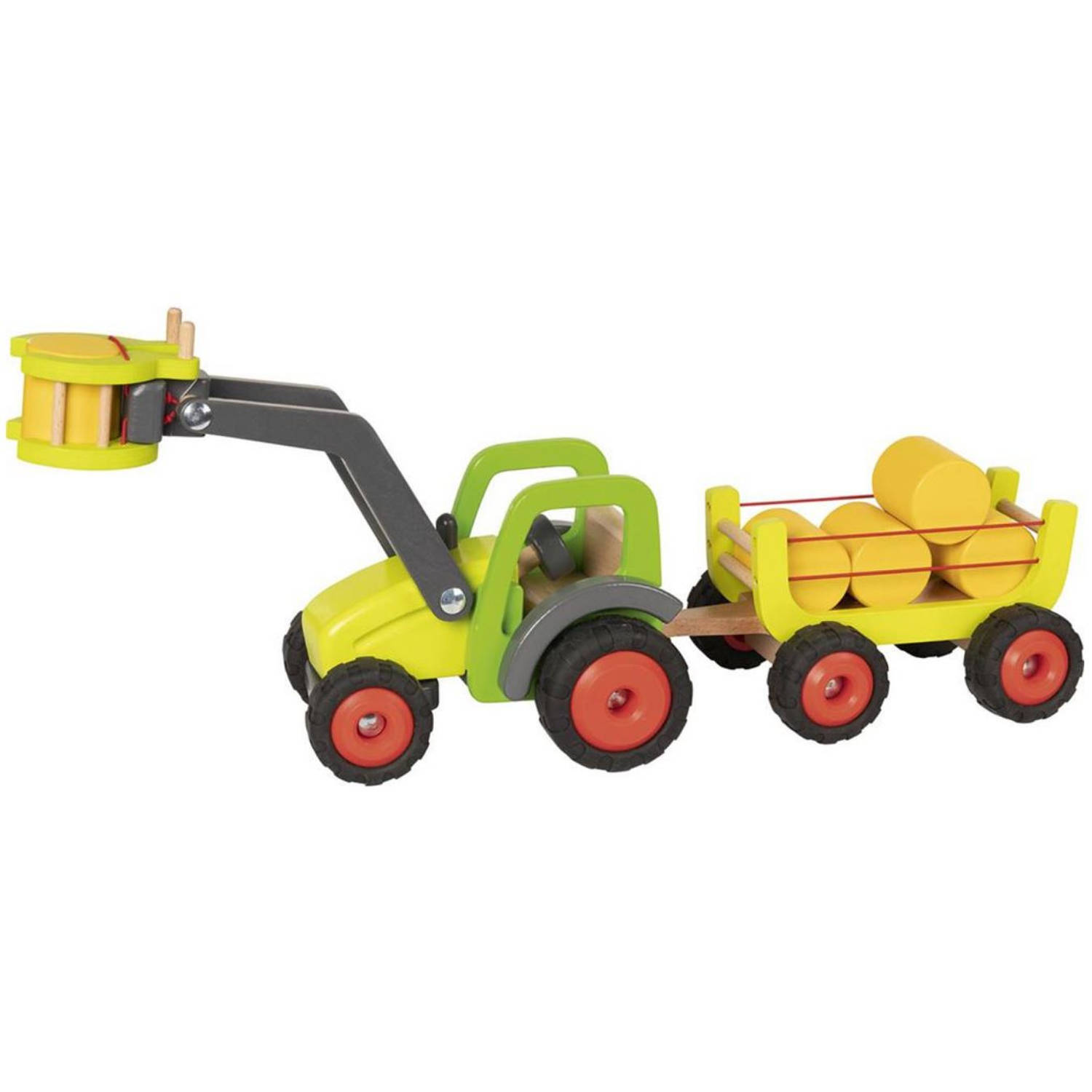 Goki Tractor Met Hooiwagen Junior 55 X 16 Cm Hout 7-delig